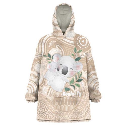 Koala Mum Australia Mother's Day Personalised Wearable Blanket Hoodie Beige Aboriginal Art