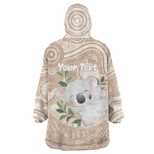 Koala Mum Australia Mother's Day Personalised Wearable Blanket Hoodie Beige Aboriginal Art