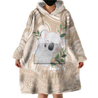 Koala Mum Australia Mother's Day Personalised Wearable Blanket Hoodie Beige Aboriginal Art