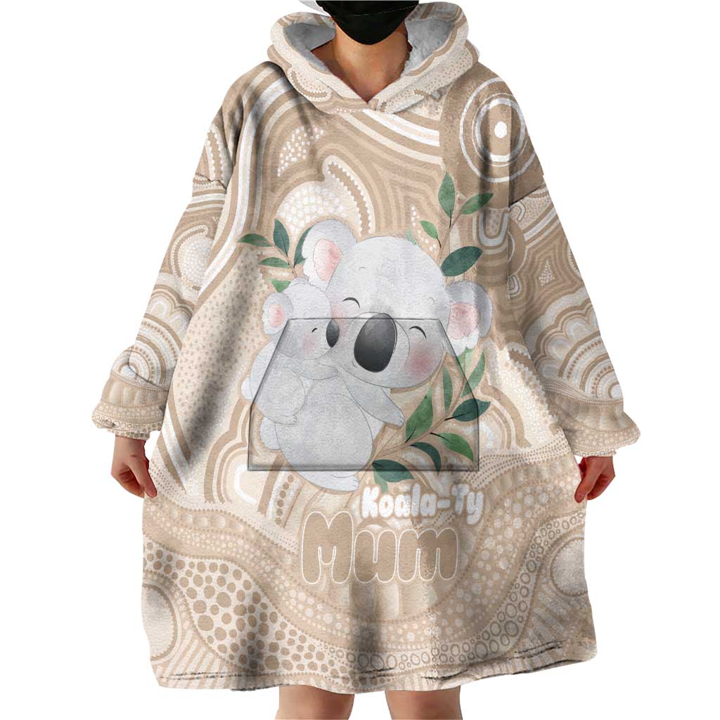 Koala Mum Australia Mother's Day Personalised Wearable Blanket Hoodie Beige Aboriginal Art
