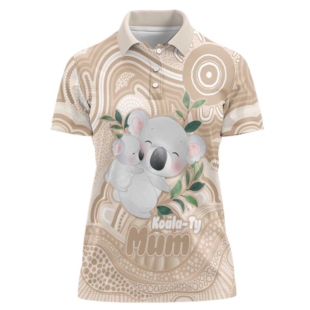 Koala Mum Australia Mother's Day Personalised Women Polo Shirt Beige Aboriginal Art
