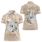 Koala Mum Australia Mother's Day Personalised Women Polo Shirt Beige Aboriginal Art