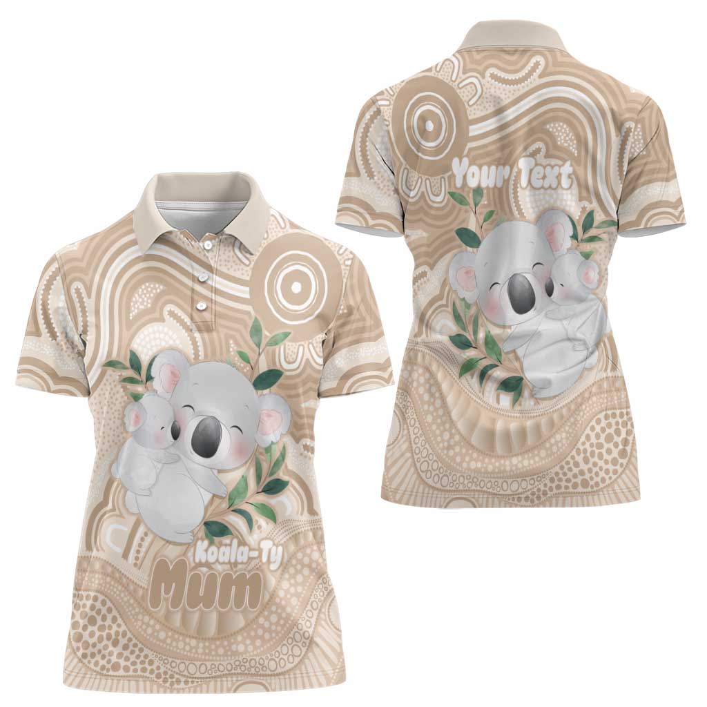Koala Mum Australia Mother's Day Personalised Women Polo Shirt Beige Aboriginal Art