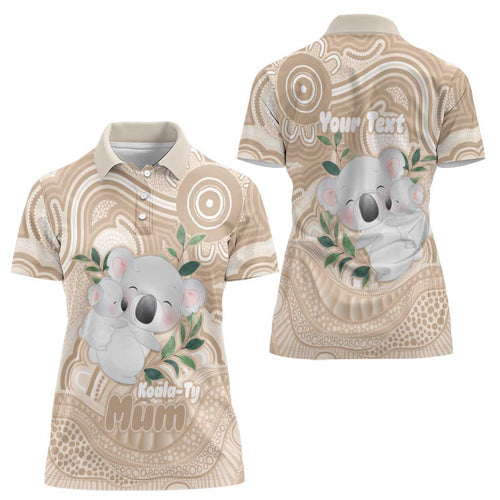 Koala Mum Australia Mother's Day Personalised Women Polo Shirt Beige Aboriginal Art