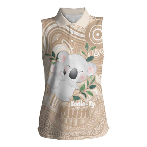 Koala Mum Australia Mother's Day Personalised Women Sleeveless Polo Shirt Beige Aboriginal Art