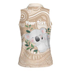Koala Mum Australia Mother's Day Personalised Women Sleeveless Polo Shirt Beige Aboriginal Art