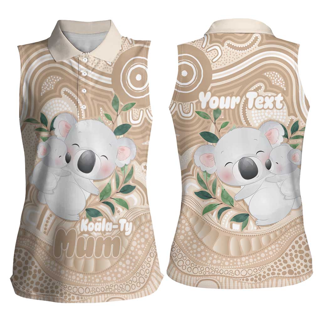 Koala Mum Australia Mother's Day Personalised Women Sleeveless Polo Shirt Beige Aboriginal Art