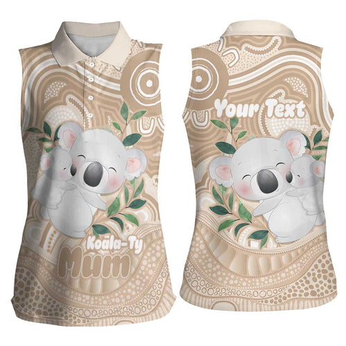 Koala Mum Australia Mother's Day Personalised Women Sleeveless Polo Shirt Beige Aboriginal Art