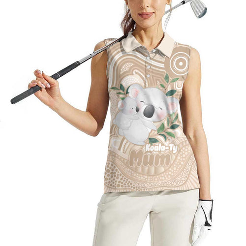 Koala Mum Australia Mother's Day Personalised Women Sleeveless Polo Shirt Beige Aboriginal Art
