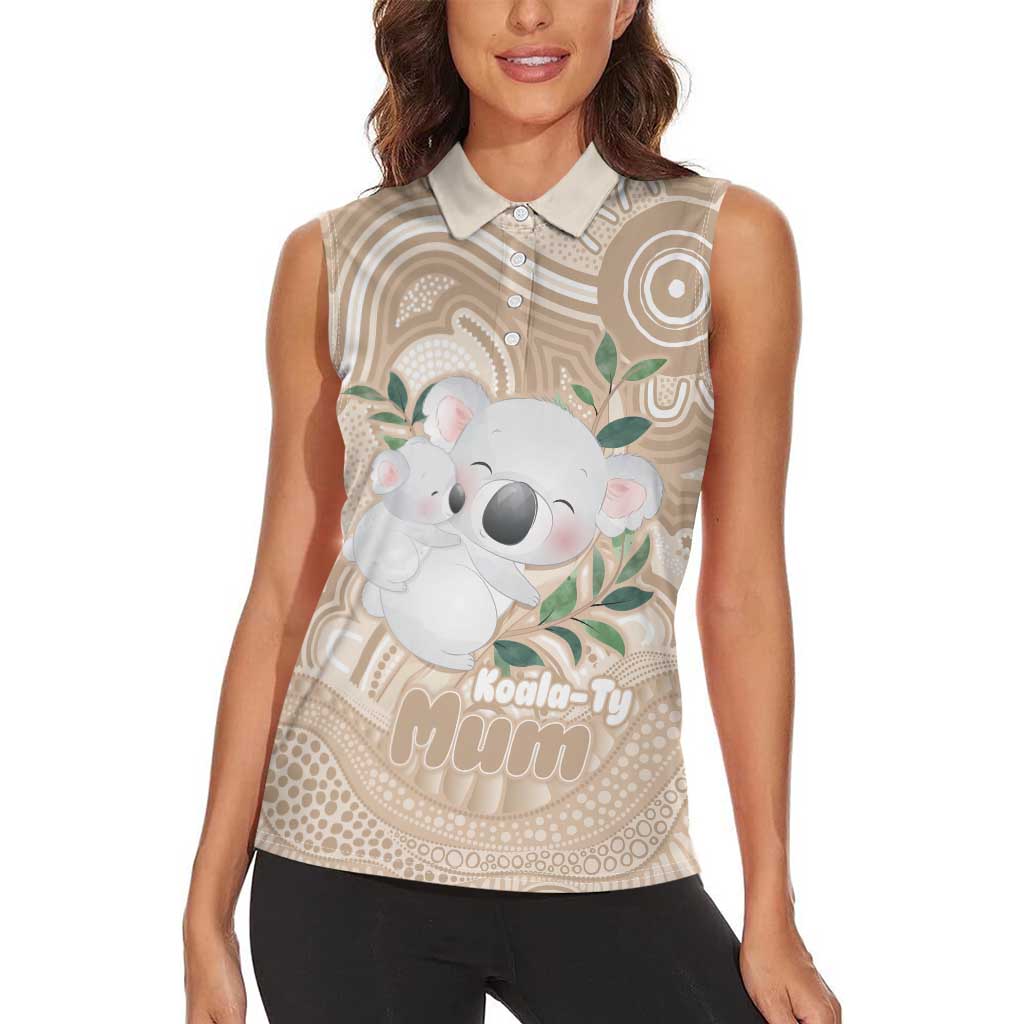 Koala Mum Australia Mother's Day Personalised Women Sleeveless Polo Shirt Beige Aboriginal Art