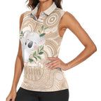 Koala Mum Australia Mother's Day Personalised Women Sleeveless Polo Shirt Beige Aboriginal Art