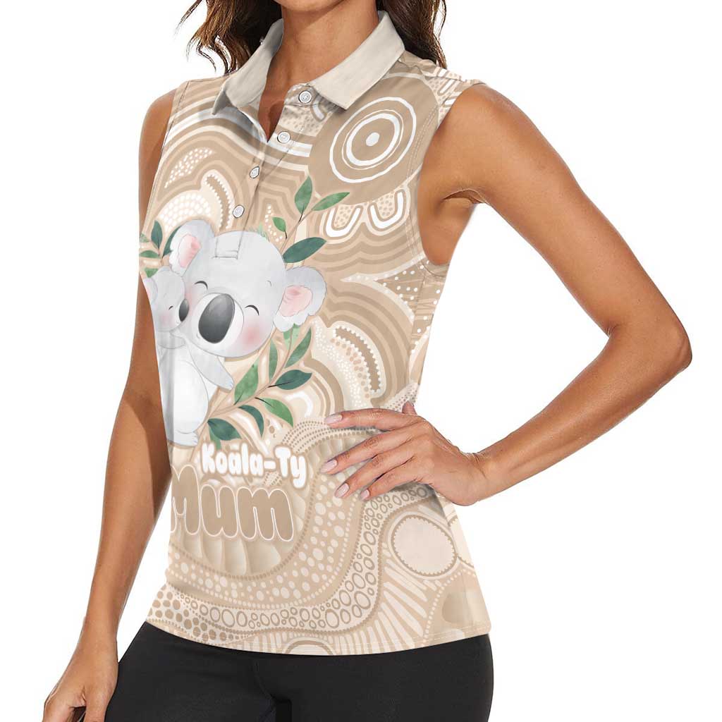 Koala Mum Australia Mother's Day Personalised Women Sleeveless Polo Shirt Beige Aboriginal Art