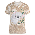 Koala Mum Australia Mother's Day Personalised Women V-Neck T-Shirt Beige Aboriginal Art