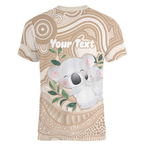 Koala Mum Australia Mother's Day Personalised Women V-Neck T-Shirt Beige Aboriginal Art
