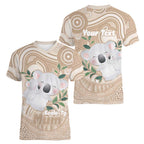 Koala Mum Australia Mother's Day Personalised Women V-Neck T-Shirt Beige Aboriginal Art