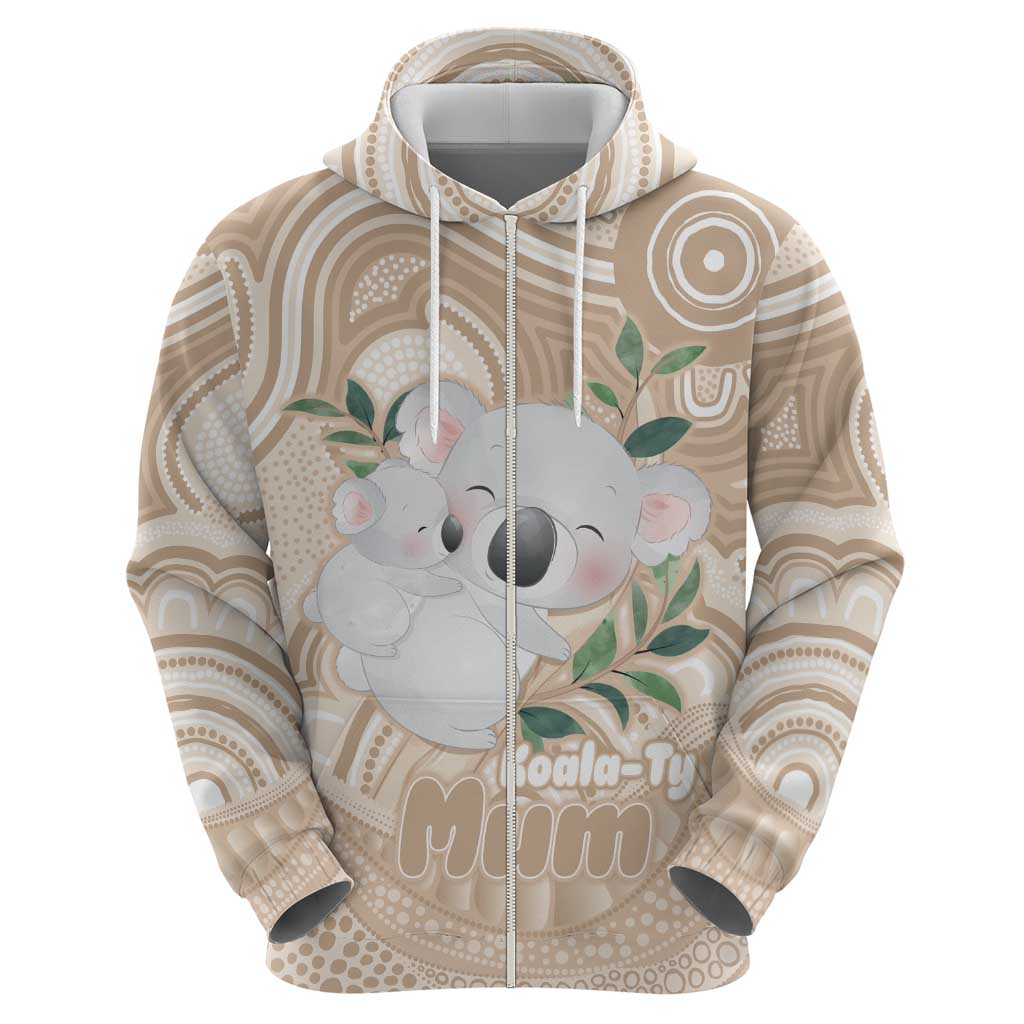 Koala Mum Australia Mother's Day Personalised Zip Hoodie Beige Aboriginal Art