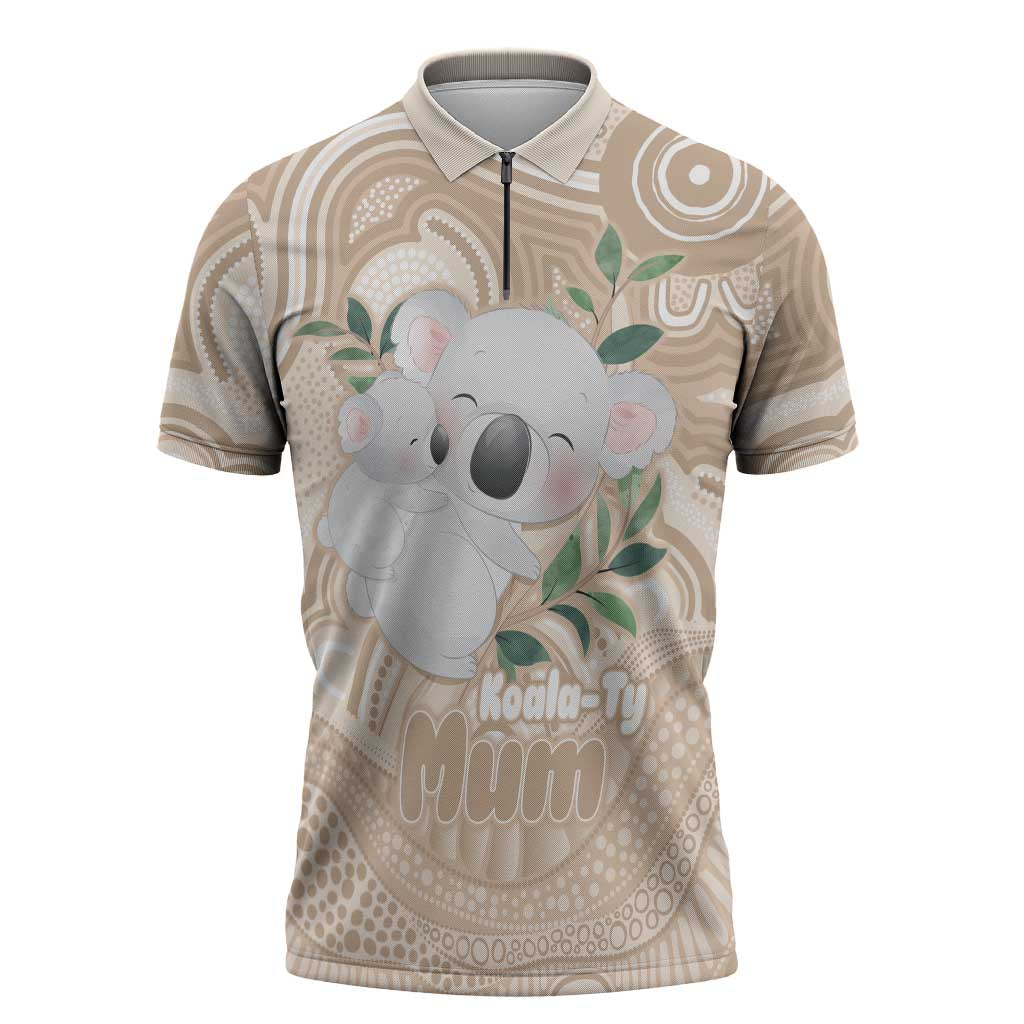 Koala Mum Australia Mother's Day Personalised Zipper Polo Shirt Beige Aboriginal Art