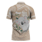 Koala Mum Australia Mother's Day Personalised Zipper Polo Shirt Beige Aboriginal Art