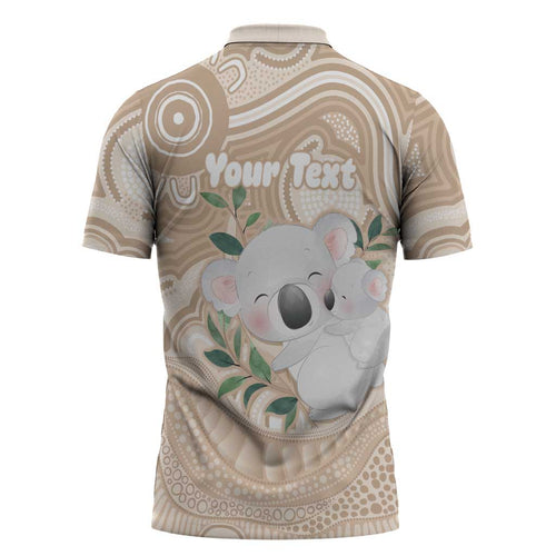 Koala Mum Australia Mother's Day Personalised Zipper Polo Shirt Beige Aboriginal Art
