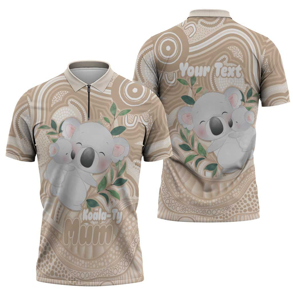 Koala Mum Australia Mother's Day Personalised Zipper Polo Shirt Beige Aboriginal Art