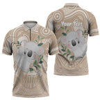 Koala Mum Australia Mother's Day Personalised Zipper Polo Shirt Beige Aboriginal Art