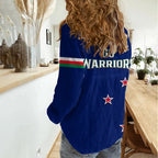 Warriors Rugby Women Casual Shirt New Zealand Sporty Blue Style LT14