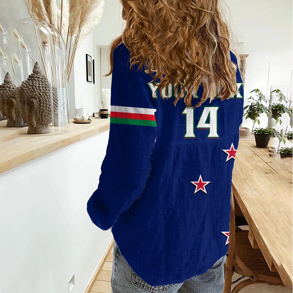 Personalised Warriors Rugby Women Casual Shirt New Zealand Sporty Blue Style LT14