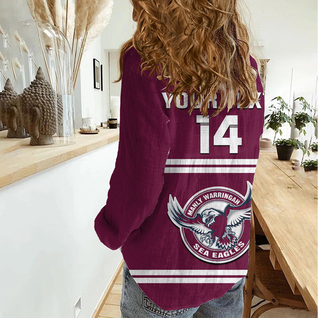 Personalised Sea Eagles Rugby Women Casual Shirt Manly Warringah Maroon Sporty Style LT14