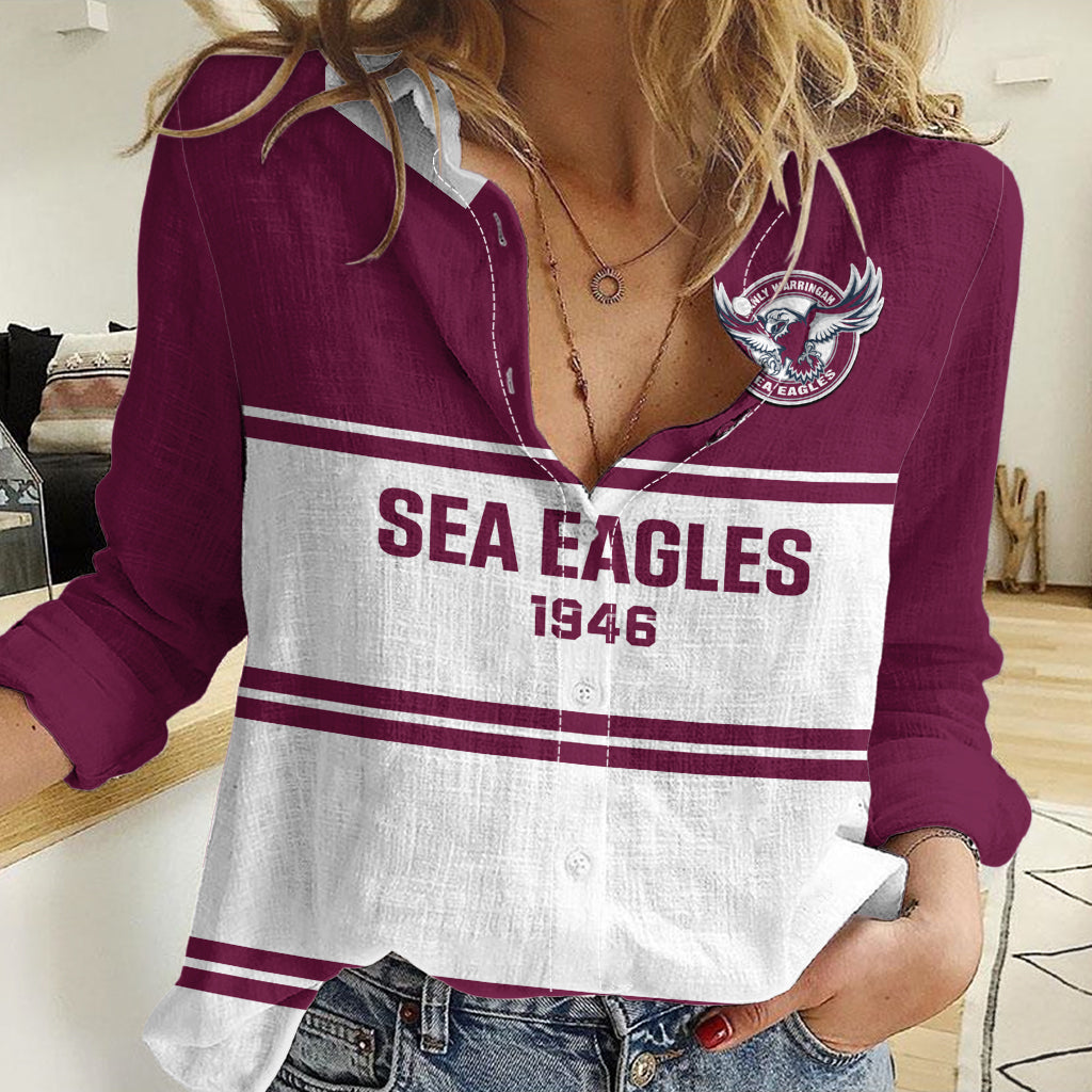 Sea Eagles Rugby 1946 Women Casual Shirt Manly Warringah White Sporty Style LT14