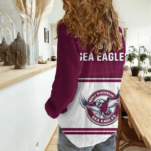 Sea Eagles Rugby 1946 Women Casual Shirt Manly Warringah White Sporty Style LT14