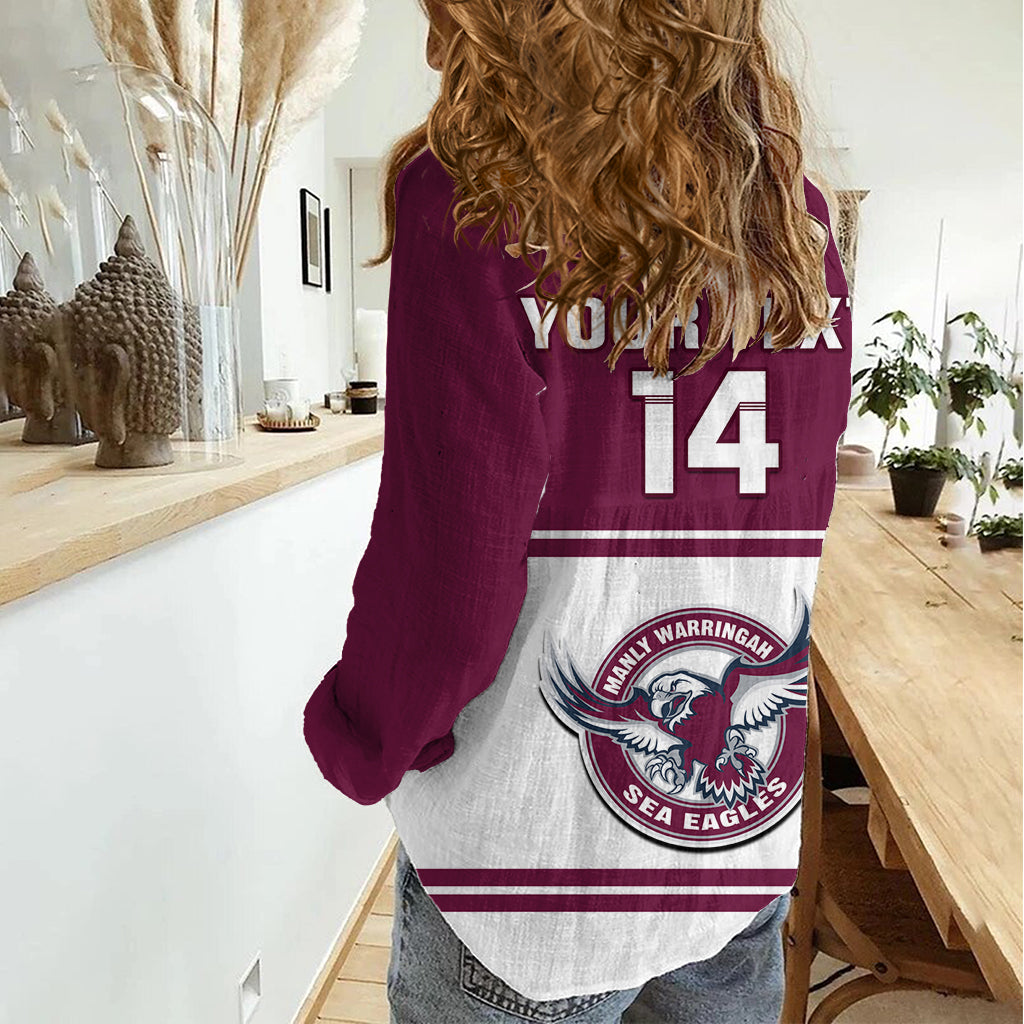 Personalised Sea Eagles Rugby Women Casual Shirt Manly Warringah White Sporty Style LT14