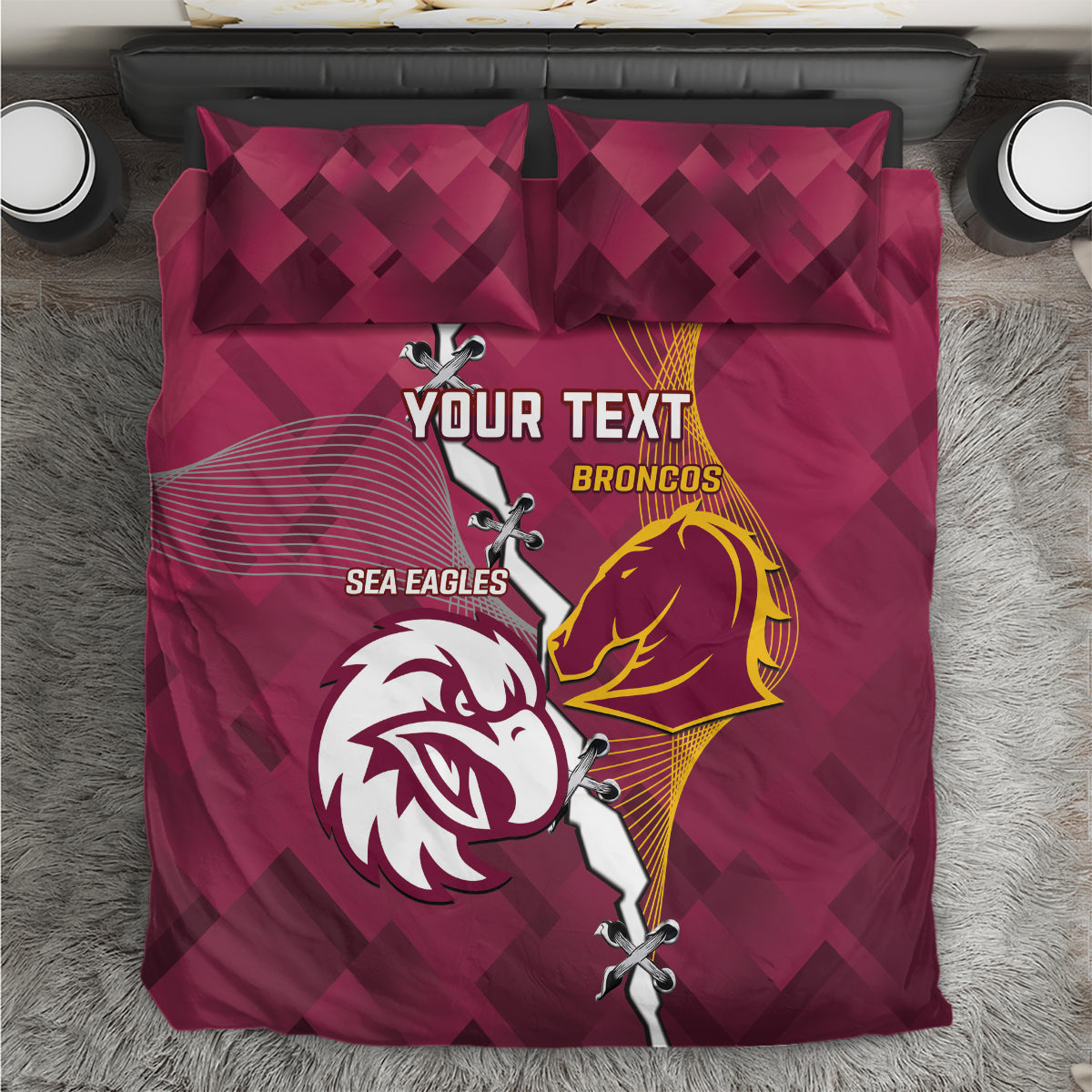 Personalised Broncos And Eagles Rugby Bedding Set Sporty Version
