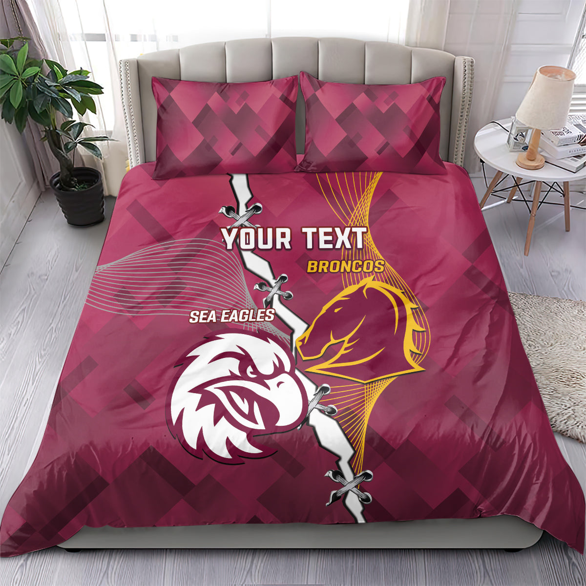 Personalised Broncos And Eagles Rugby Bedding Set Sporty Version