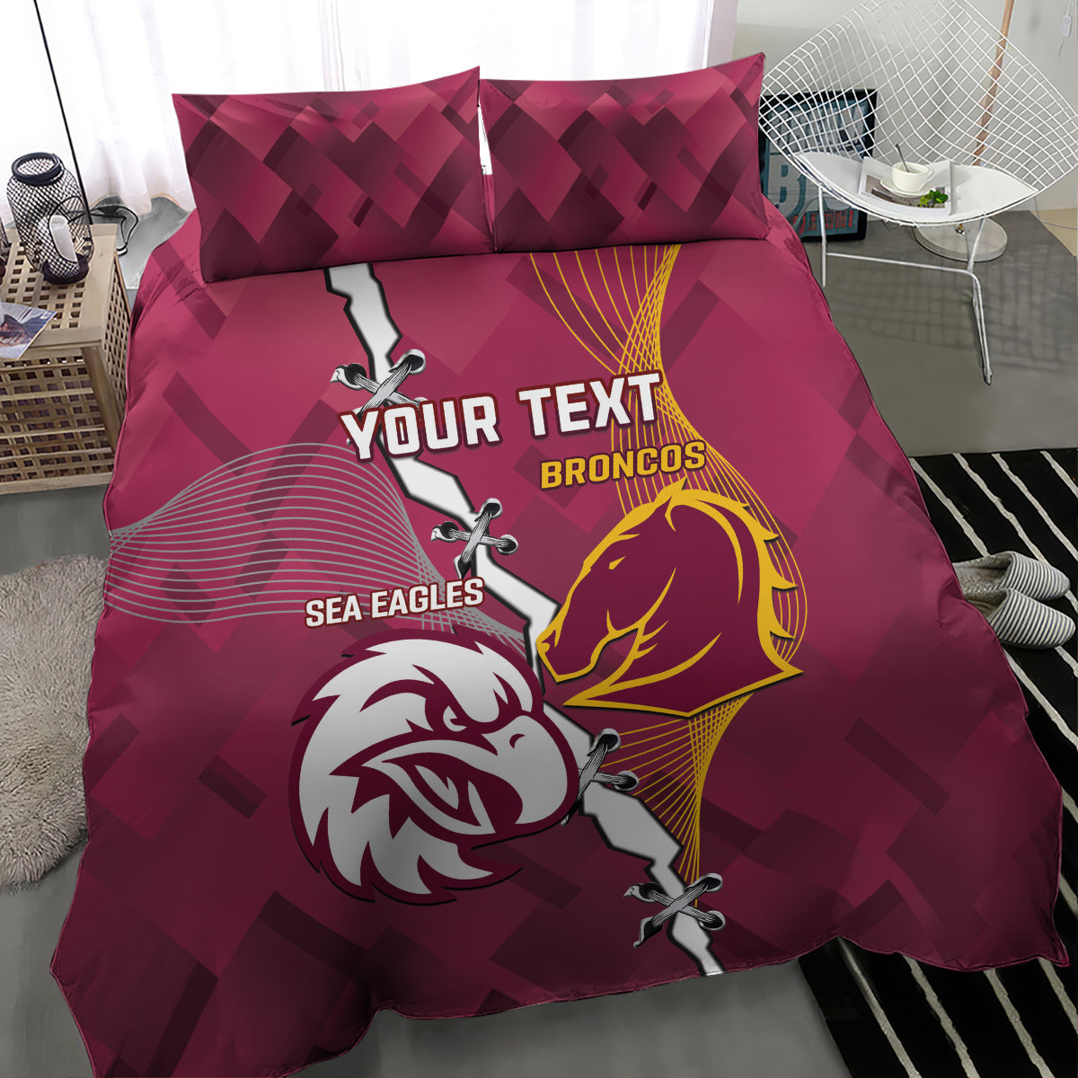 Personalised Broncos And Eagles Rugby Bedding Set Sporty Version