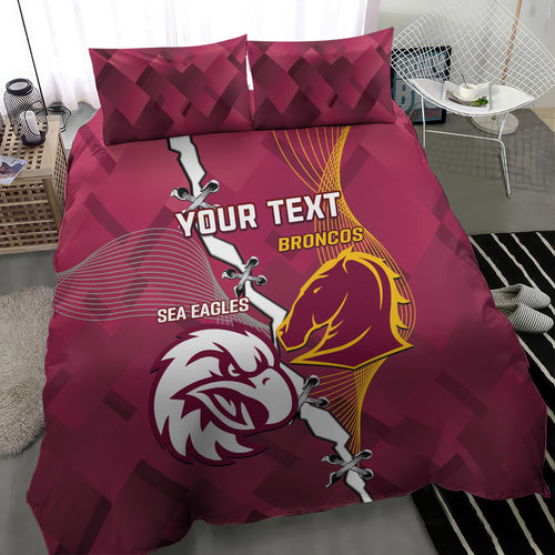 Personalised Broncos And Eagles Rugby Bedding Set Sporty Version
