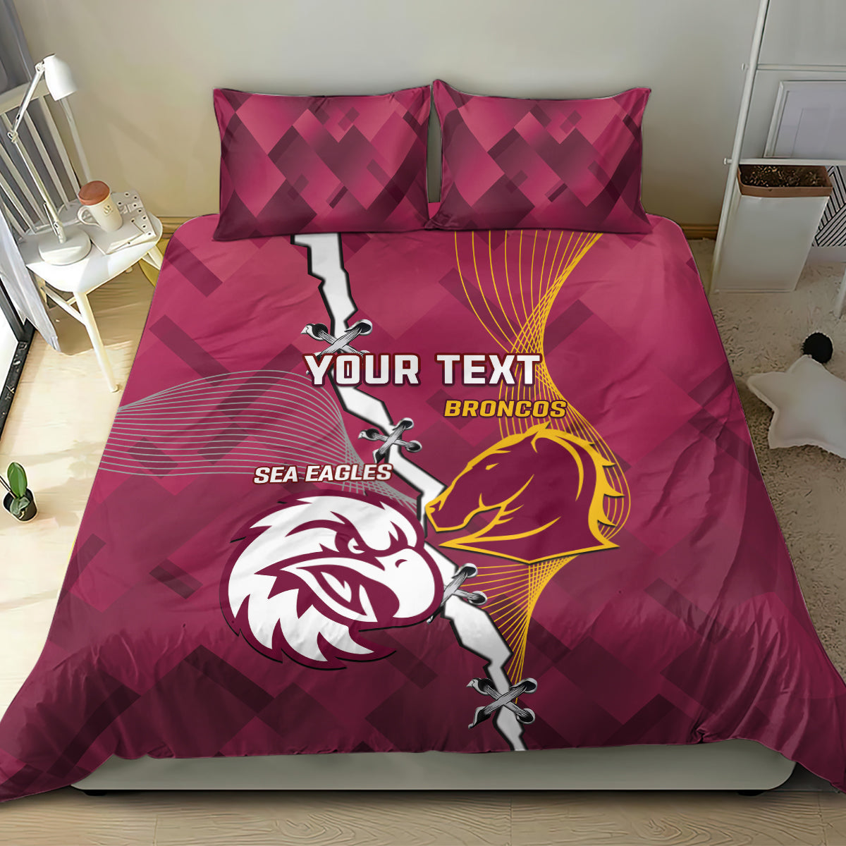 Personalised Broncos And Eagles Rugby Bedding Set Sporty Version
