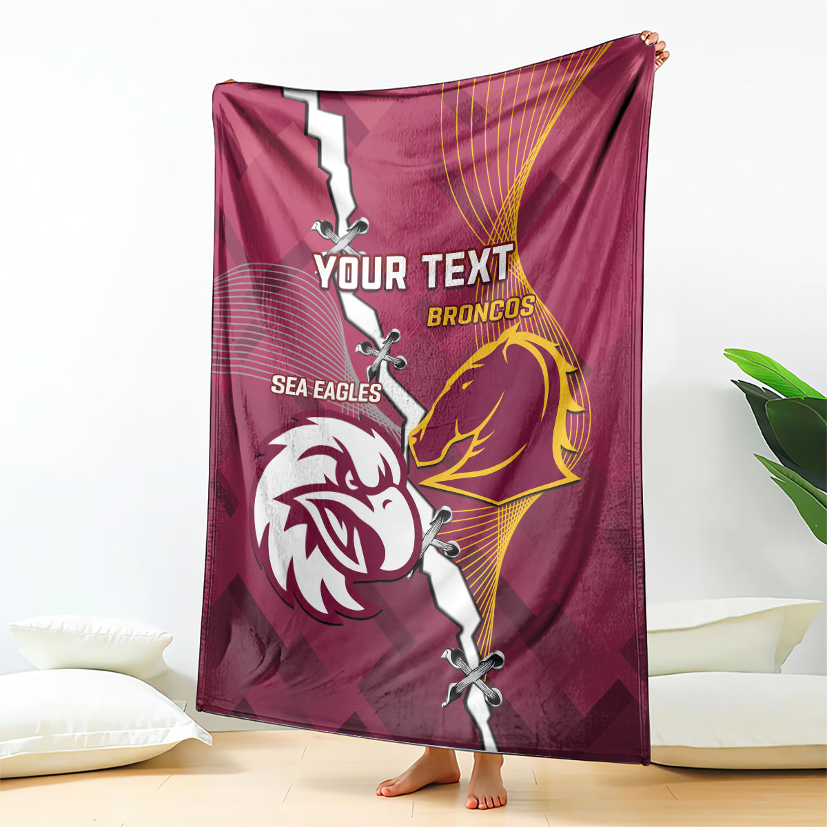 Personalised Broncos And Eagles Rugby Blanket Sporty Version