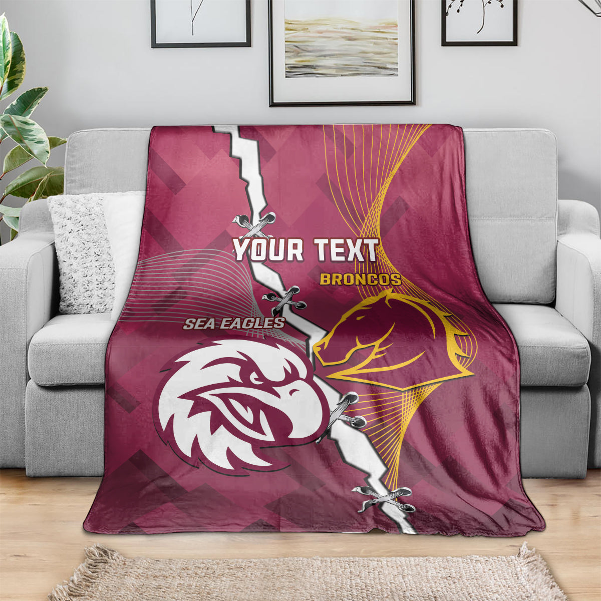 Personalised Broncos And Eagles Rugby Blanket Sporty Version