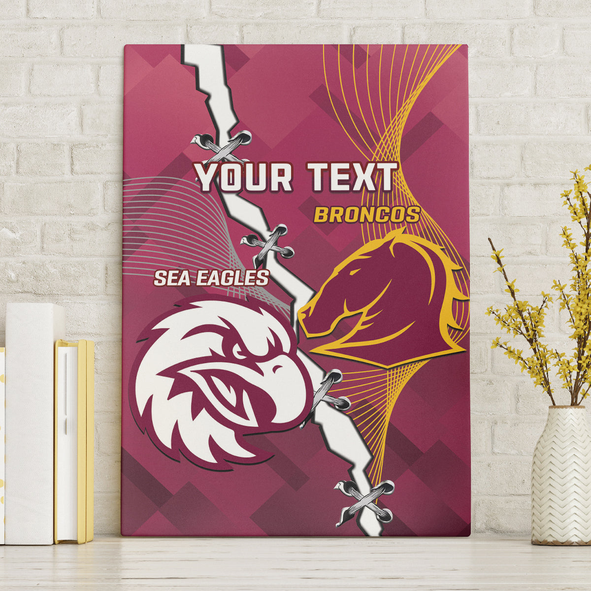 Personalised Broncos And Eagles Rugby Canvas Wall Art Sporty Version