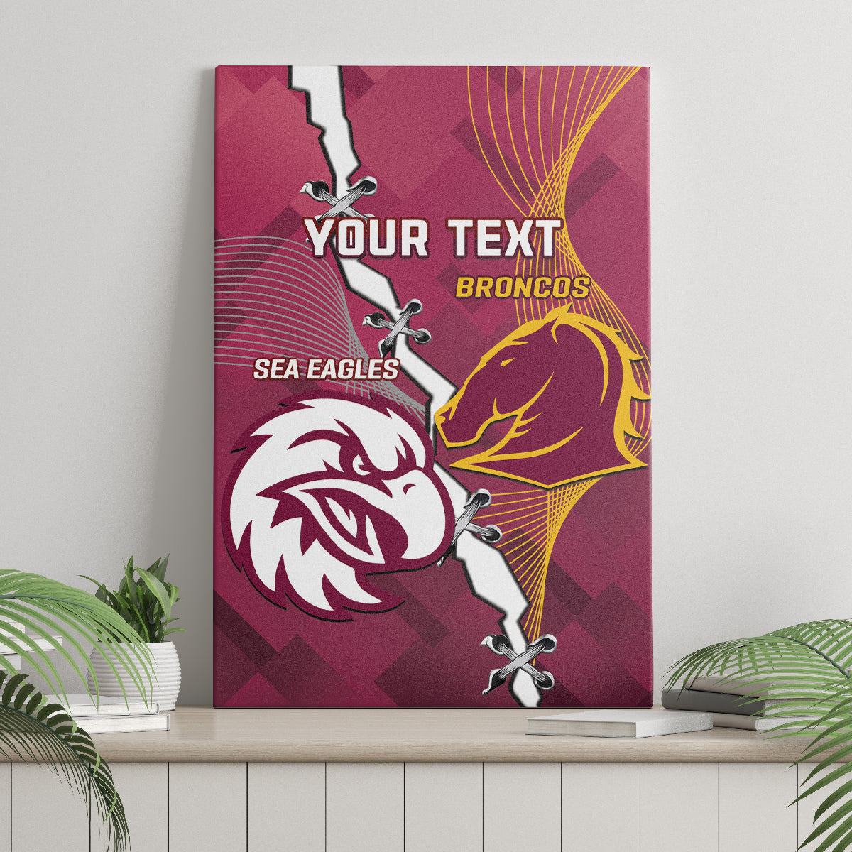 Personalised Broncos And Eagles Rugby Canvas Wall Art Sporty Version