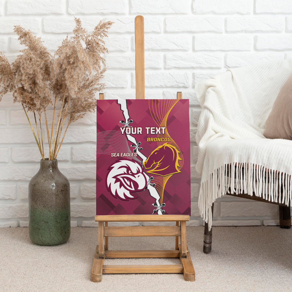 Personalised Broncos And Eagles Rugby Canvas Wall Art Sporty Version