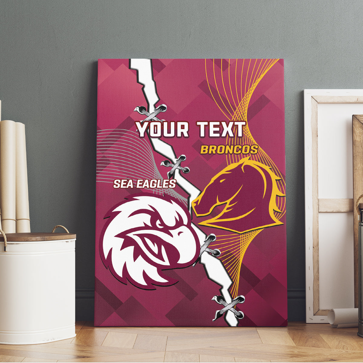 Personalised Broncos And Eagles Rugby Canvas Wall Art Sporty Version
