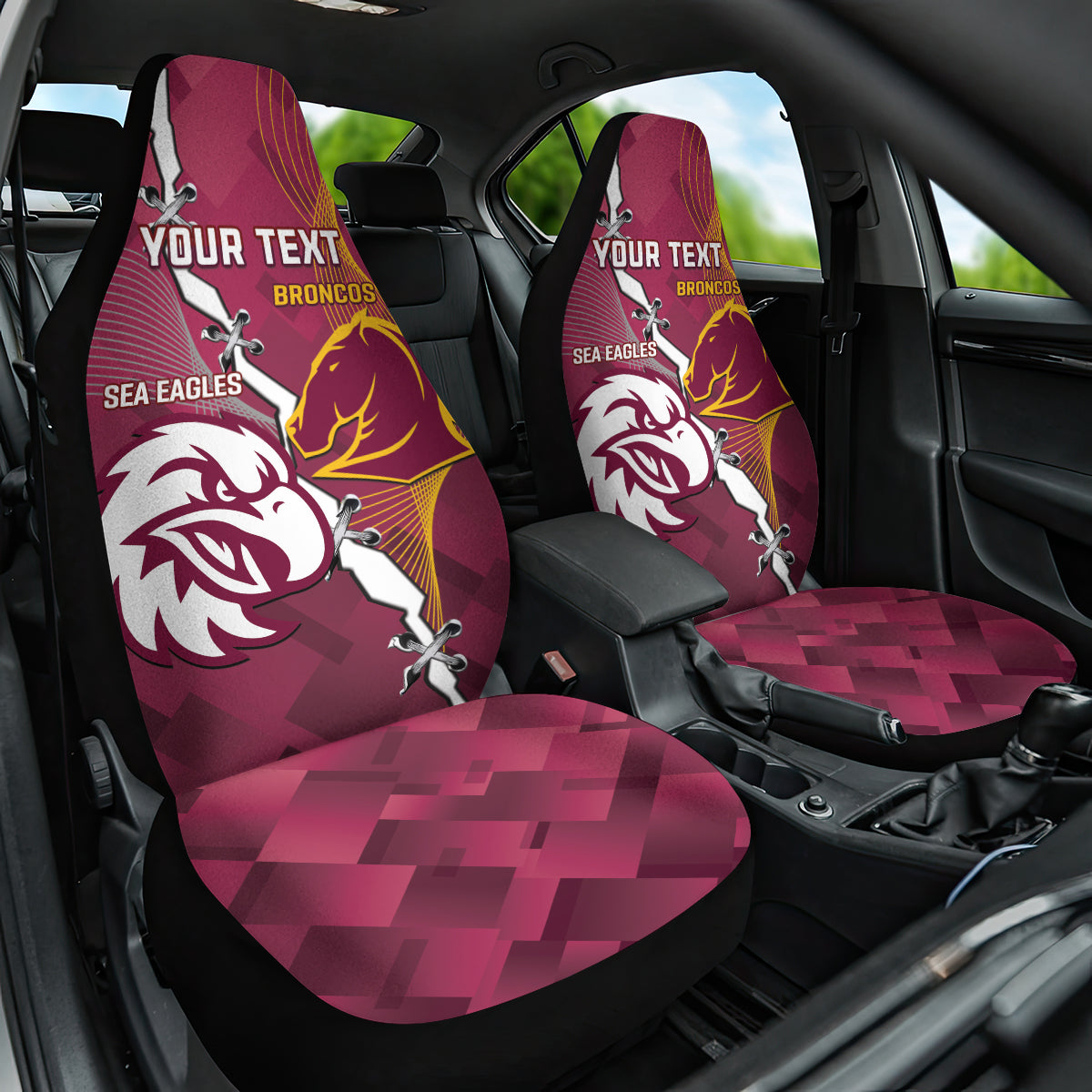 Personalised Broncos And Eagles Rugby Car Seat Cover Sporty Version