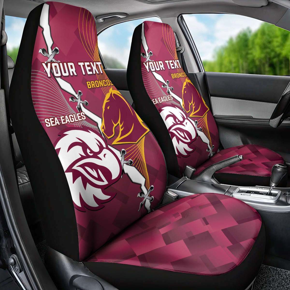 Personalised Broncos And Eagles Rugby Car Seat Cover Sporty Version