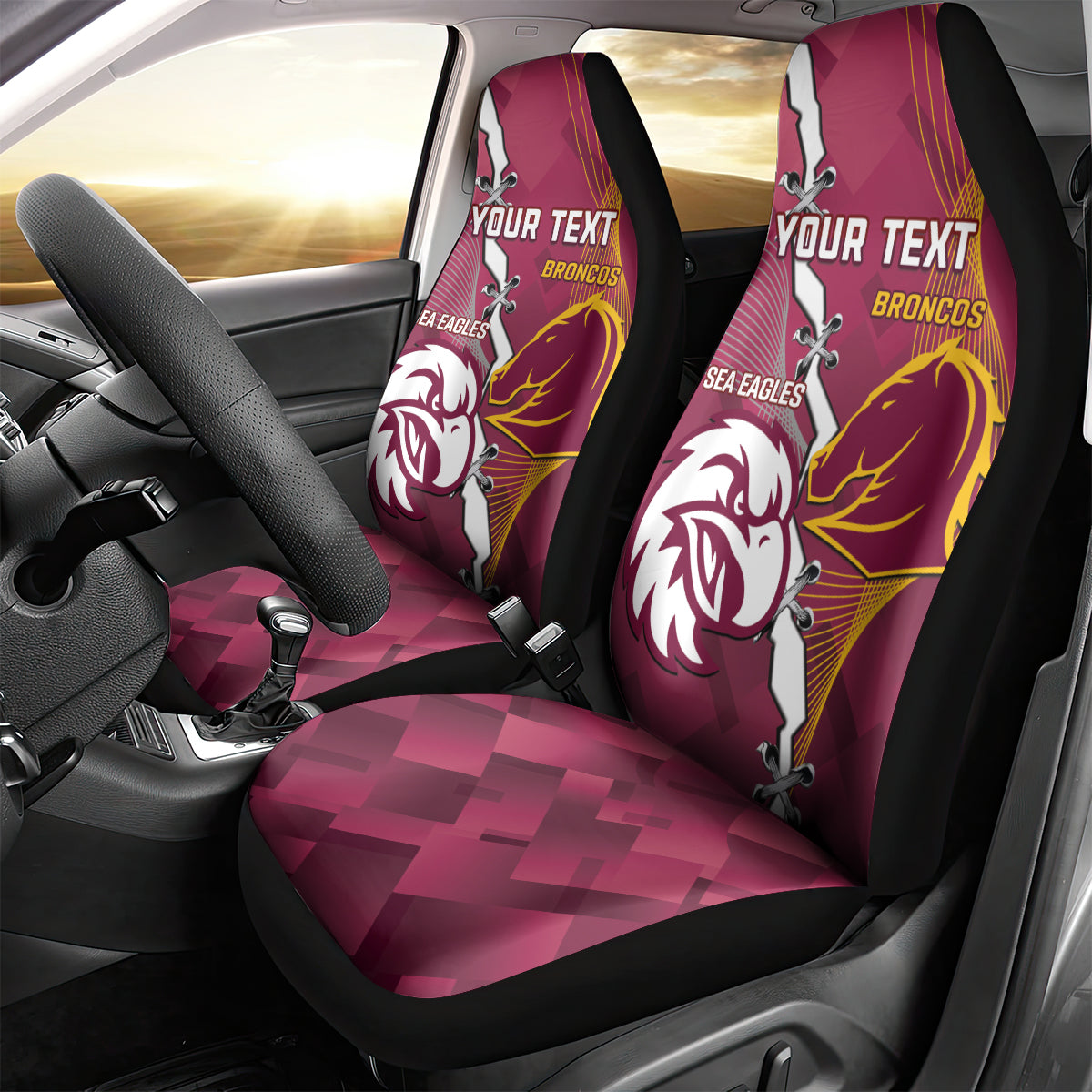 Personalised Broncos And Eagles Rugby Car Seat Cover Sporty Version