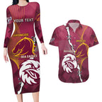 Personalised Broncos And Eagles Rugby Couples Matching Long Sleeve Bodycon Dress and Hawaiian Shirt Sporty Version