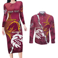 Personalised Broncos And Eagles Rugby Couples Matching Long Sleeve Bodycon Dress and Long Sleeve Button Shirt Sporty Version