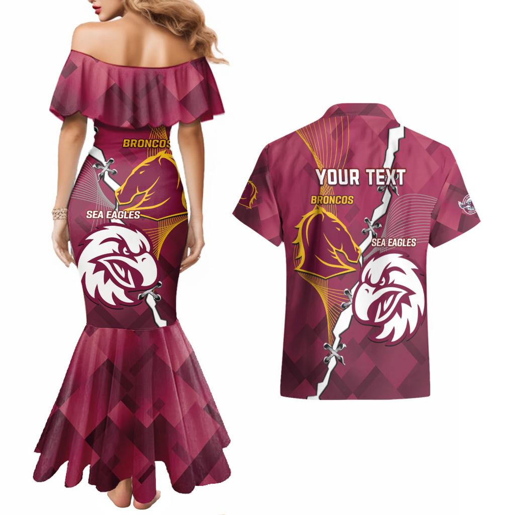 Personalised Broncos And Eagles Rugby Couples Matching Mermaid Dress and Hawaiian Shirt Sporty Version