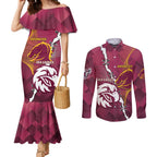 Personalised Broncos And Eagles Rugby Couples Matching Mermaid Dress and Long Sleeve Button Shirt Sporty Version