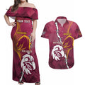 Personalised Broncos And Eagles Rugby Couples Matching Off Shoulder Maxi Dress and Hawaiian Shirt Sporty Version